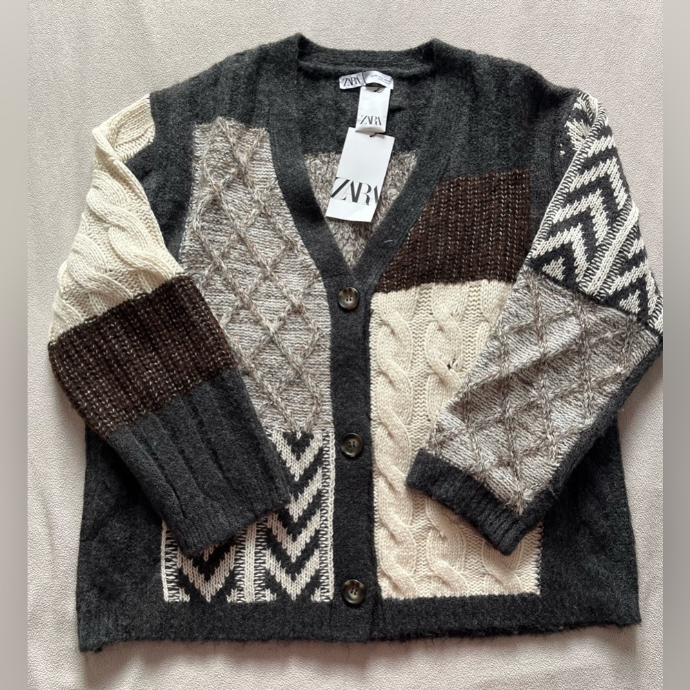 Patchwork Knit Cardigan Zara